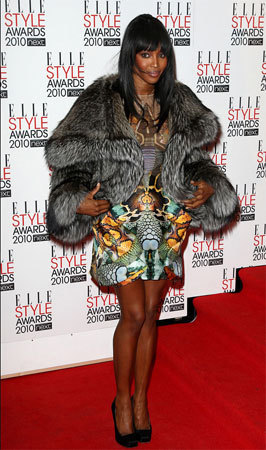 Super model Nomi Cmpbell arrives for the Elle Magazine style awards in central London, February 22, 2010.