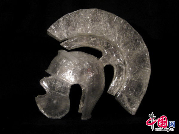 This tape work, of a Roman helmet, is by artist &apos;Nathan M&apos;. [China.org.cn]