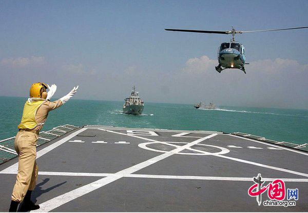 Jamaran, Iranian guided-missile destroyer, seen during an exercise in the Persian Gulf, Iran on 21, February 2010. Iran&apos;s navy on February 19 launched in the southern shores of Iran in the Persian Gulf, its first domestically made destroyer in a ceremony attend by the supreme leader and the commander-in-chief Ayatollah Ali Khamenei, Persian Gulf, Iran.[CFP]