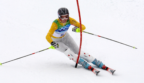 Maria Riesch of Germany competes in the women's slalom of alpine skiing at the 2010 Winter Olympic Games in Whistler, Canada, Feb. 26, 2010. Maria Reisch won the gold medal with 1 minute and 42.89 seconds.