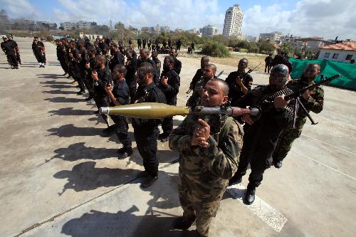 Palestinian Hamas Policemen take part in a training in Gaza city on March 1, 2010. [Wissam Nassar/Xinhua]