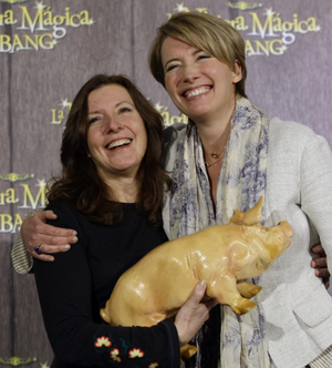 Actress Emma Thompson (R) poses with director Susanna White during a photocall to promote 'Nanny McPhee and the Big Bang' in Madrid March 1, 2010.