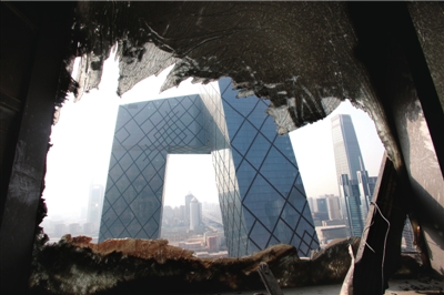  This photo released on Tuesday shows the wrecked inside of the China Central Television HQ after the building caught fire due to the wrong display of firework in February of 2009. [Caijing Magazine] 