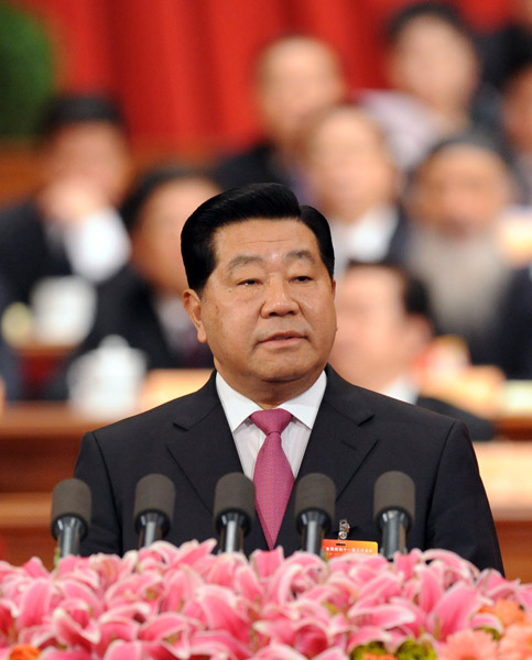 The Opening Session of the 3rd Session of the 11th Chinese People's Political Consultative Conference is convened at 15:00 am on March 3, 2010 at the Great Hall of the People. Jia Qinglin, chairman of the 11th CPPCC National Committee, delivers a report on the work of the CPPCC National Committee's Standing Committee over the past year.[China.org.cn]