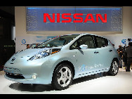 A Nissan zero emission concept car is on show during the second press day of the 80th Geneva International Motor Show at Palexpo, March 2, 2010. [Xinhua]