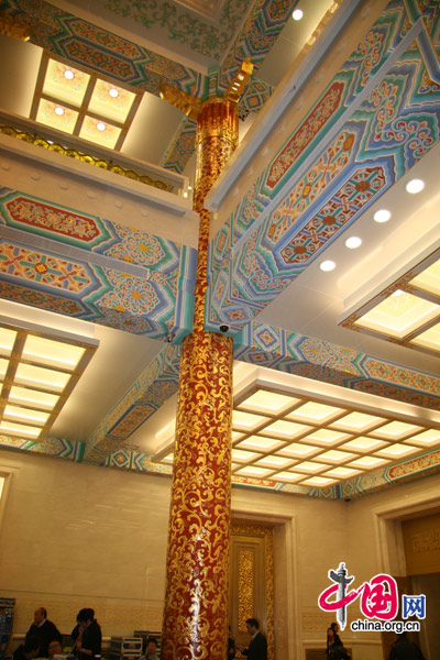 The inside of the Central Hall of Great Hall of the People where press conferences of the 3rd session of the 11th National People's Congress (NPC) are held. [China.org.cn]