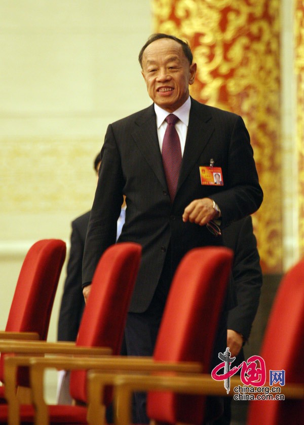 The Press Conference of the 3rd session of the 11th National People's Congress (NPC) is held at 11:00 AM, March 4th, 2010 at the Central Hall of the Great Hall of People. Photo taken shows the spokesman of the session Li Zhaoxing, who provides information about the session and answers questions from the media.