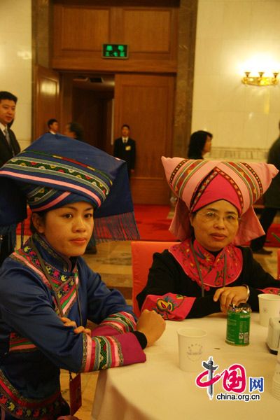 Ethnic minority deputies attend the National People&apos;s Congress (NPC) at the Great Hall of the People in Beijing, March 5, 2010. [Li Shen/China.org.cn]