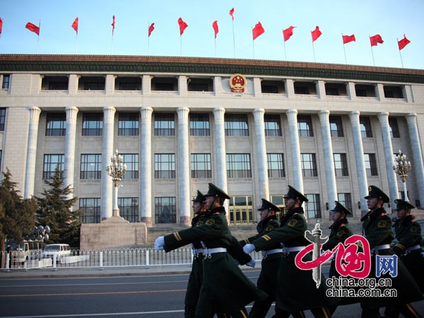 The 11th National People's Congress (NPC), the top legislature of China, starts its third session at the Great Hall of the People in Beijing at 9 a.m. Friday. Premier Wen Jiabao delivers a report on the work of the government at the opening meeting.