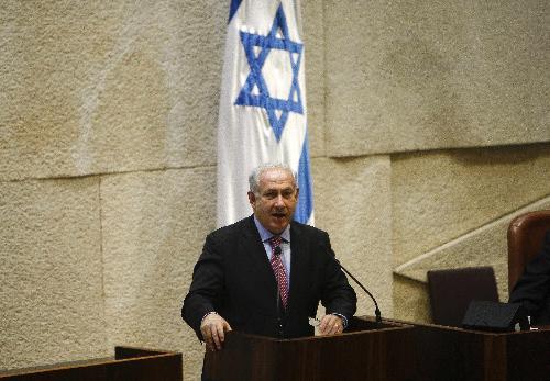 Israel&apos;s Prime Minister Benjamin Netanyahu speaks during a session of the Knesset, the Israeli parliament, in Jerusalem March 3, 2010. Netanyahu, who has called for direct talks but has not ruled out indirect negotiations as a first step, said after the Arab League move that conditions were improving for the start of so-called &apos;proximity talks&apos;. [Xinhua photo]