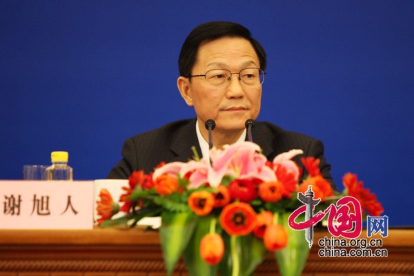 Minister of Finance Xie Xuren at the NPC press conference on macroeconomic regulation and control in Beijing, March 6, 2010.