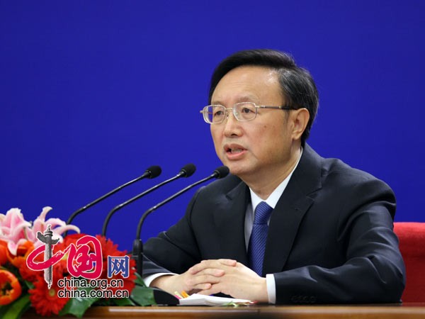 Chinese Foreign Minister Yang Jiechi answers questions during a news conference on the sidelines of the Third Session of the 11th National People's Congress (NPC) at the Great Hall of the People in Beijing, China, March 7, 2010. 