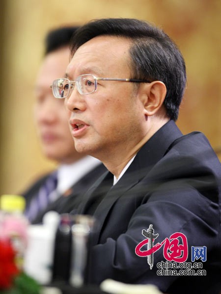 Chinese Foreign Minister Yang Jiechi answers questions during a news conference on the sidelines of the Third Session of the 11th National People's Congress (NPC) at the Great Hall of the People in Beijing, China, March 7, 2010.[China.org.cn]