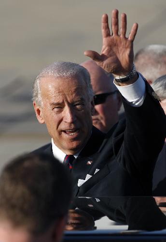 U.S. Vice President Joe Biden gestures upon his arrival at the Ben Gurion airport, near Tel Aviv, Israel, March 8, 2010.