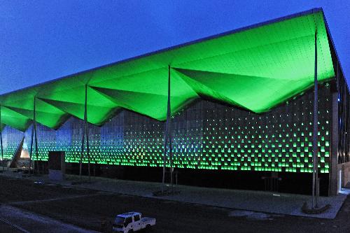 Photo taken on March 7, 2010 shows the illuminated African joint pavilion at Shanghai Expo park during the light debugging, in Shanghai, east China. [Xinhua/Guo Changyao]