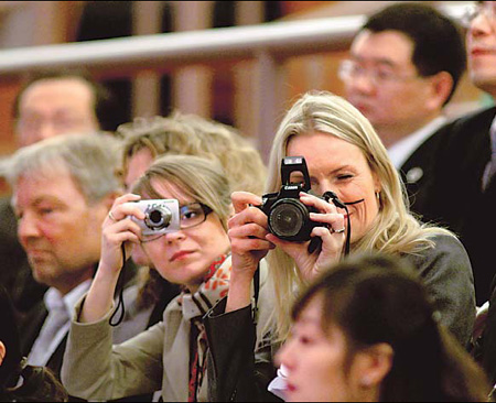 A Danish delegation attends the third plenary session of the National People's Congress as observers at the Great Hall of the People in Beijing on Tuesday. [Feng Yongbin / China Daily]