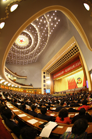 The closing ceremony of the Third Session of the 11th National Committee of the Chinese People's Political Consultative Conference (CPPCC) is held at the Great Hall of the People in Beijing, capital of China, March 13, 2010. (Xinhua/Chen Jianli)