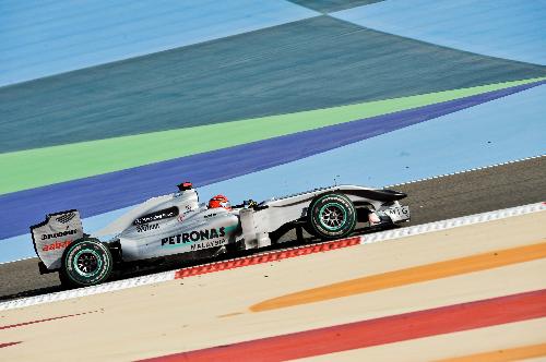 Mecedes GP's Michael Schumacher competes during the Bahrain F1 Grand Prix at Sakhir circuit in Manama March 14, 2010. (Xinhua/Zhang Ning) 