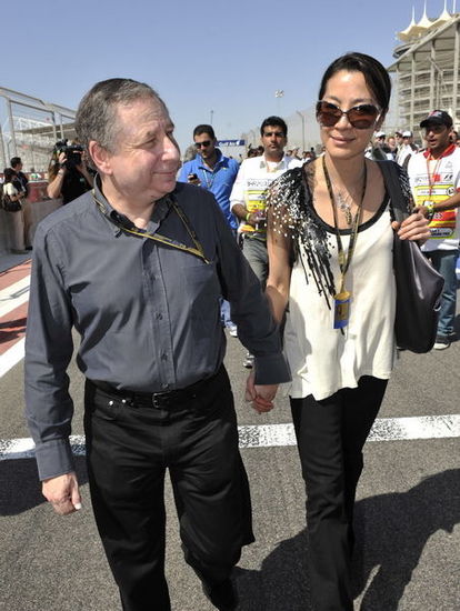 Malaysian actress Michelle Yeoh and her fiancé, FIA president Jean Todt, were spotted at the Bahrain International Circuit on March 14, 2010. 