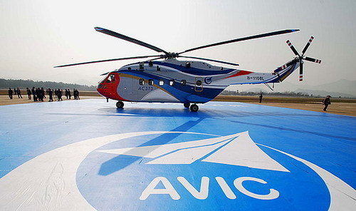A giant domestic helicopter for civil use with a maximum take-off load of 13.8 tons is parked in east China's Jiangxi province, March 18, 2010. The Chinese-made helicopter finished its test debut on Thursday. [Photo/Chinanews.com.cn]