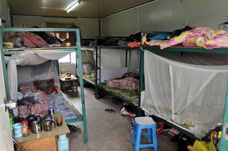 Inside a container house.