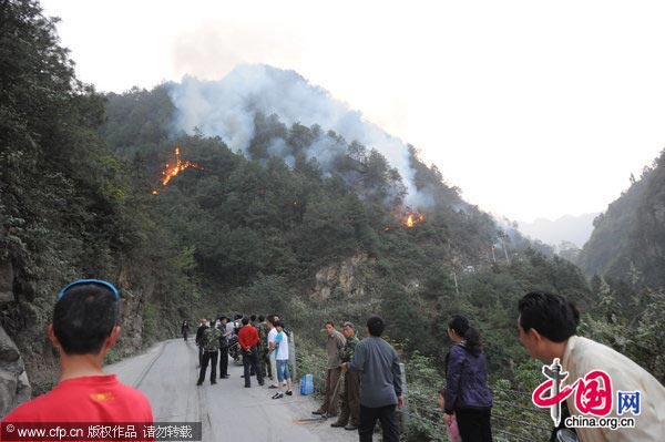  About 2,000 policemen and firefighters were mobilized Sunday to tame a fire which ravaged at least 20 hectares of forest in southwest China&apos;s Chongqing Municipality. The fire broke out at about 2:30 p.m. in Dadukou District and was continuing as of 10 p.m. [Xinhua]