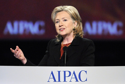 US Secretary of State Hillary Clinton speaks to the American Israel Public Affairs Committee annual policy conference in Washington, March 22, 2010. [Xinhua] 