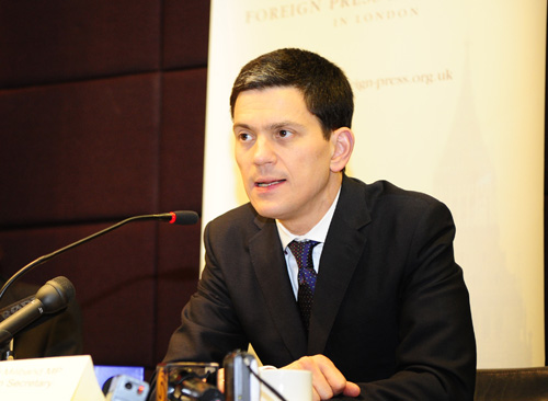 British Foreign Secretary David Miliband speaks at a press conference in London, Britain, March 23, 2010. An Israeli diplomat was expelled from Britain over the use of forged British passports in the suspected Mossad assassination of a Hamas commander, Miliband said on Tuesday. [Kang Yi/Xinhua]