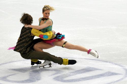 Nathalie Pechalat (R) and Fabian Bourzat of France perform during the ice dance free dance event at the ISU World Figure Skating Championships in Turin, Italy, March 26, 2010. Pechalat/Bourzat won the fourth place with 194.39 points. 