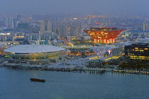 Photo taken on March 26, 2010 shows the bird's-eye view of the Expo Park at night in Shanghai, east China. The Expo Park will be put into trial operation in the end of April.