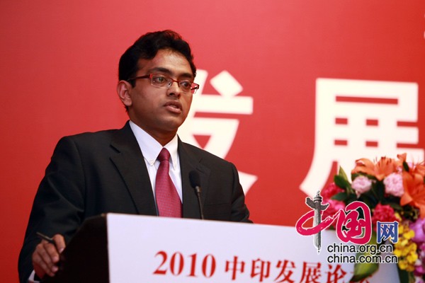 K. Nagaraj Naidu, First Secretary (Economic & Commercial) of the Indian Embassy in China, delivers a speech at the India-China Development Forum, which is held in Beijing Tuesday morning to mark the 60th anniversary of China-India diplomatic relations.[China.org.cn]