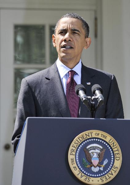 U.S. President Barack Obama speaks to the media at the Rose Garden of the White House in Washington D.C., capital of the United States, April 9, 2010. Obama here on Friday made a statement on the coal mine accident in West Virginia and the retirement of Supreme Court Justice John Paul Stevens. [Zhang Jun/Xinhua]