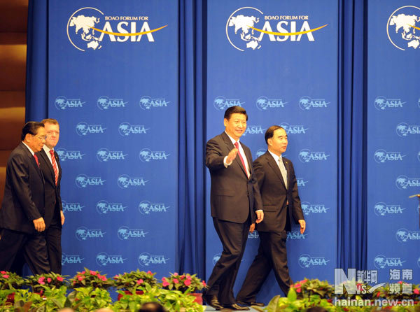Chinese Vice President Xi Jinping (2nd, Right) attends the opening plenary of Boao Forum for Asia (BFA) Annual Conference 2010 in Boao, a scenic town in south China's Hainan Province, April 10, 2010. The BFA Annual Conference 2010 with the theme 'Green Recovery: Asia's Realistic Choice for Sustainable Growth' officially opened in Boao Saturday. [Xinhua]