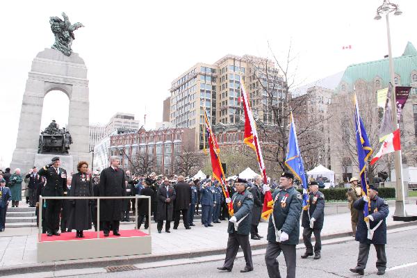 Veterans march at the Vimy Ridge Day commemoration at Ottawa, capital of Canada, April 9, 2010. Canada held a grand ceremony at the National War Memorial in Ottawa on Friday, officially marked the end of an era as the country's last known World War I veteran John Babcock was gone earlier.