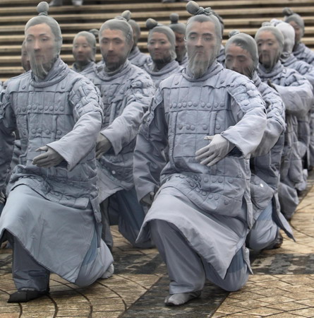 Terracotta warriors perform in Shanghai ahead of Expo