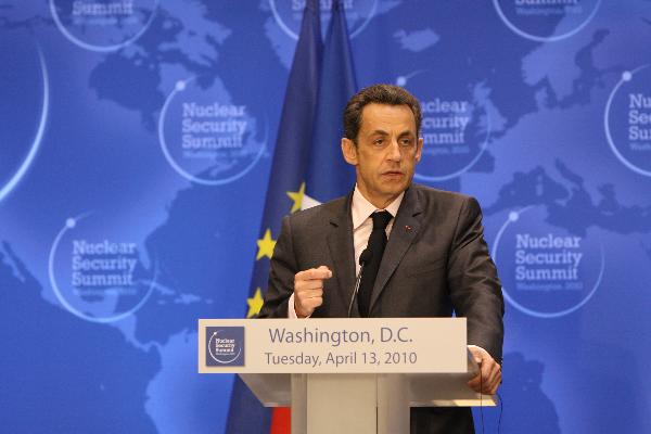 French President Sarkozy hosts a news conference in the Washington Convention Center, the venue of the Nuclear Security Summit, in Washington D.C., capital of the United States, April 13, 2010. [Liu Xin/Xinhua]
