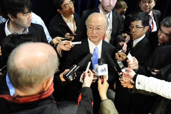Yukiya Amano, director-general of the International Atomic Energy Agency (IAEA), receives interview at the Washington Convention Center, the venue of the Nuclear Security Summit, in Washington, capital of the United States, April 13, 2010. [Zhang Jun/Xinhua]