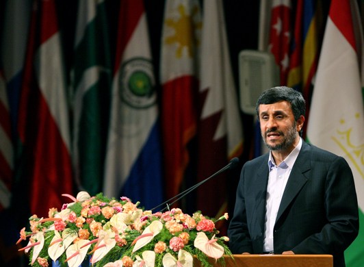 Iranian president Mahmoud Ahmadinejad speaks at the Tehran nuclear summit. [Xinhua]