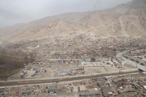 Aerial image taken on April 16, 2010 shows the quake-hit Yushu County, northwest China's Qinghai Province. The death toll from Wednesday's devastating earthquake reached 1,706 on Sunday. 