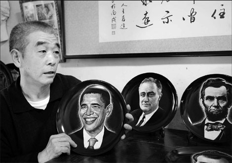 Liu Xiao has just finished a portrait of US president Barack Obama and wants to present the carved porcelain to him when he visits China again. 