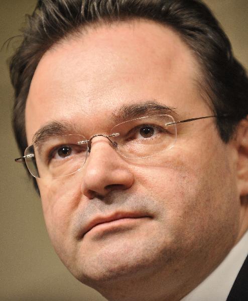 Greece's Finance Minister George Papaconstantinou attends a news conference at the World Bank and IMF Spring Meetings in Washington D.C., capital of the United States, April 25, 2010. [Zhang Jun/Xinhua] 