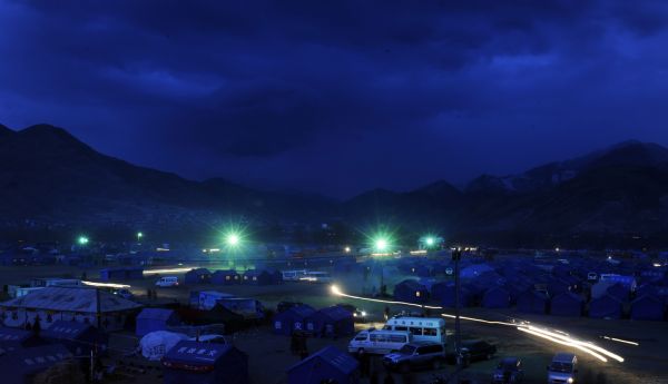 Lamps are seen at a racecourse in quake-hit Tibetan Autonomous Prefecture of Yushu, northwest China's Qinghai Province, April 24, 2010.