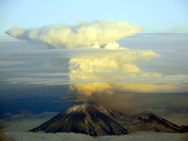 Pavlof Volcano, Alaska Pavlof Volcano blasts clouds of ash and steam to a height of about 18,000 feet (5,490 meters) over the Alaska Peninsula during an August 2007 eruption. Pavlof is the most dangerous type of volcano—a stratovolcano—with the potential for highly explosive eruptions. Stratovolcanoes tend to form where one of the Earth’s tectonic plates descends below another.[Chris Waythomas/CNTV]