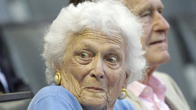 Barbara Bush watches baseball game