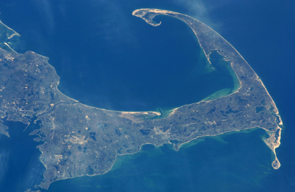 Cape Cod, Massachusetts, as seen from the International Space Station on April 14th, 2010. The image spans just over 80 km.