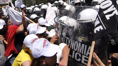 Greek demonstrators protest austerity measures