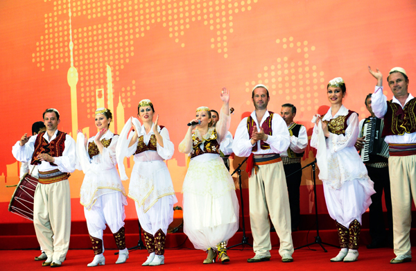 Albanian artists perform during the National Pavilion Day of Albania at the 2010 World Expo in Shanghai, east China, on May 5, 2010. 