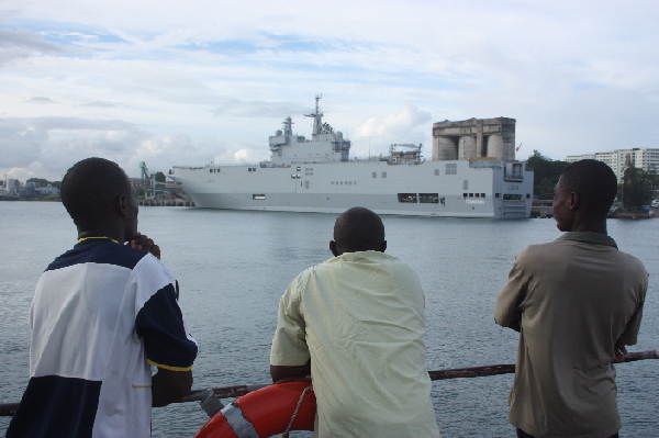 The French Naval ship LHD Tonneree, which joins in the EU escort mission off Somalia, stops in the Mombasa Harbor of Kenya, May 5, 2010.