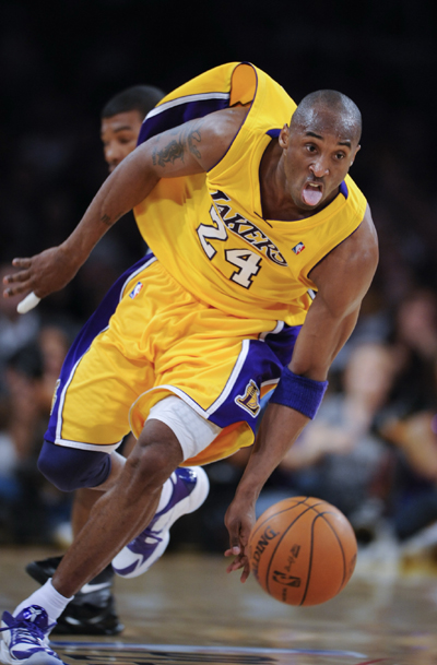 Los Angeles Lakers' Kobe Bryant reacts during the second game of the NBA Western Conference semi-final playoff series against Utah Jazz in Los Angeles, on May 4, 2010. (Xinhua/Qi Heng)