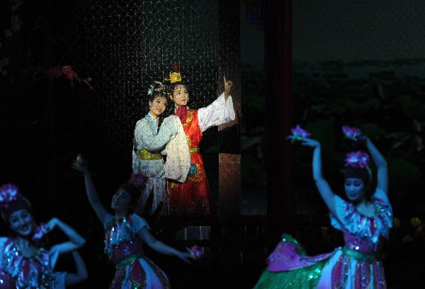 Actors from the Phibada Opera Troupe of the Democratic People's Republic of Korea (DPRK) perform 'A Dream of Red Mansions' in Beijing, capital of China, May 6, 2010. The Phibada Opera Troupe of the DPRK staged in China a Korean adaptation of the Chinese masterpiece 'A Dream of Red Mansions' till May 9.